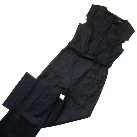 NWT J.Crew Resume Jumpsuit in Black Stretch Linen Belted Wide Leg 1-Piece 12 - Picture 3 of 6